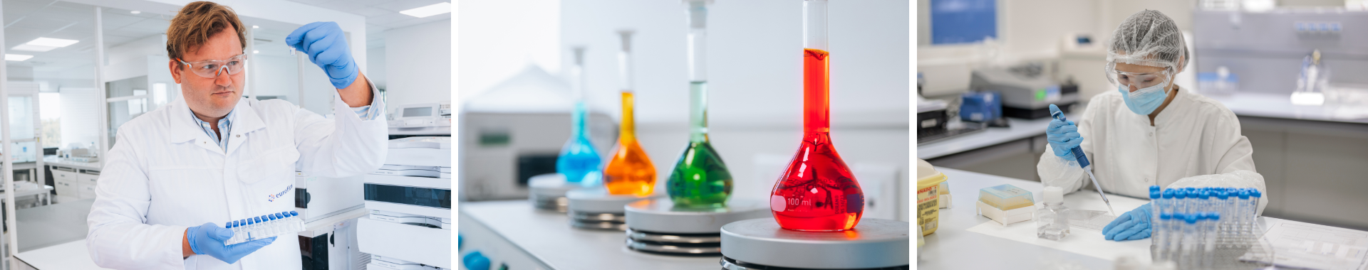 Análisis fisicoquímicos y microbiológicos. La escena destaca la cuidadosa atención al detalle del técnico al realizar pruebas científicas en un entorno controlado del laboratorio de Eurofins.